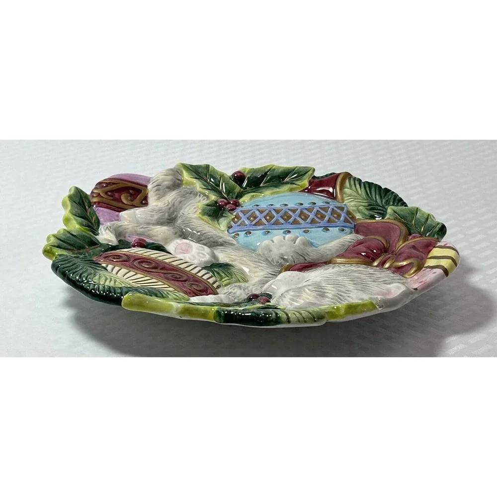 Fitz & Floyd Essentials Kristmas Kitty Cat Canape Plate Cookie Dish‎ Wall Decor